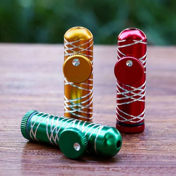 Mini Fumer Coloré En Aluminium Herbe Tabac Épice Miller Bullet Cartouche Bouteille De Rangement Cachette Joint Cas Portable Snuff Snorter Sniffer Snuffer Holder Pocket Jar