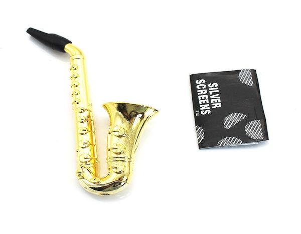 Mini Pipe à fumer Saxophone trompette forme métal aluminium tabac tuyaux nouveauté articles cadeau broyeur fumée Tools1319045