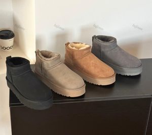 Mini bottes de neige à plateforme pour femme, chaussures chaudes d'hiver classiques en daim, en peau de mouton, de vache, en cuir véritable, en peluche avec fourrure