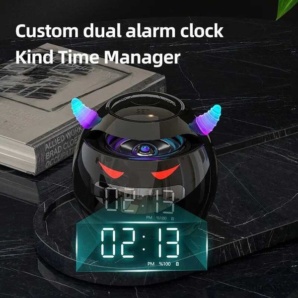 Minialtavoces Bluetooth, altavoz compatible con alarma Digital LED, reloj con tarjeta, reproductor de música, Mini altavoz inalámbrico con forma de bola