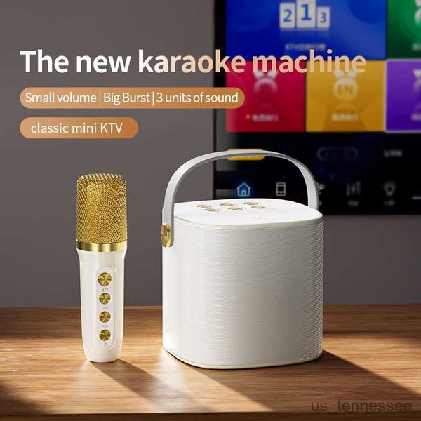 Mini haut-parleurs Mini machine de karaoké familiale Machine de haut-parleur de karaoké sans fil rechargeable Double klaxon Réduction du bruit Équipement de chant à la maison R230621