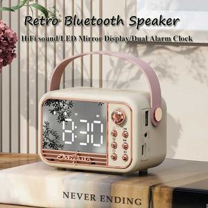 Mini-luidsprekers Retro Bluetooth-luidspreker LED-spiegel Klassieke muziekspeler HIFI Stereogeluid met tijdweergave Dubbele wekker Ondersteuning AUX R231028