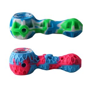 Mini cuillère à cuillère fumer bulle de bulle à eau DAB pipe à eau tabac à main tuyaux en silicone tuyau en verre outil ultime huile Herbe bol caché