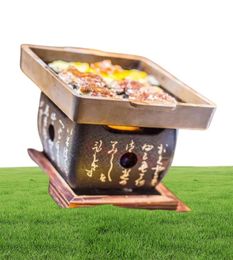 Mini poêle à barbecue carrée avec texte japonais, grilles de barbecue sur table, assiette à steak Teppanyaki, assiette en pierre haute température 03222010131