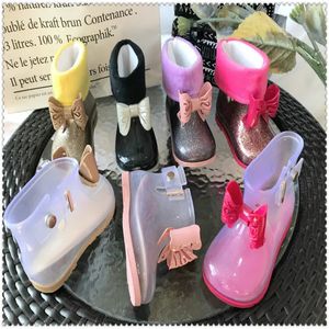 Mini-style mignon bowtie girl bottes de pluie Ins enfants chaussures d'eau bottes de bébé imperméables bottes de pluie 13 cm-18cm hmi013 240528