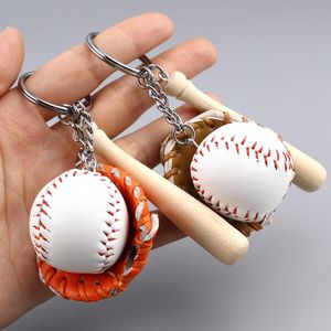 Mini trois pièces gant de baseball en bois chauve-souris porte-clés voiture de sport porte-clés porte-clés cadeau pour homme femmes hommes cadeau 11 cm, 1 pièce G1019