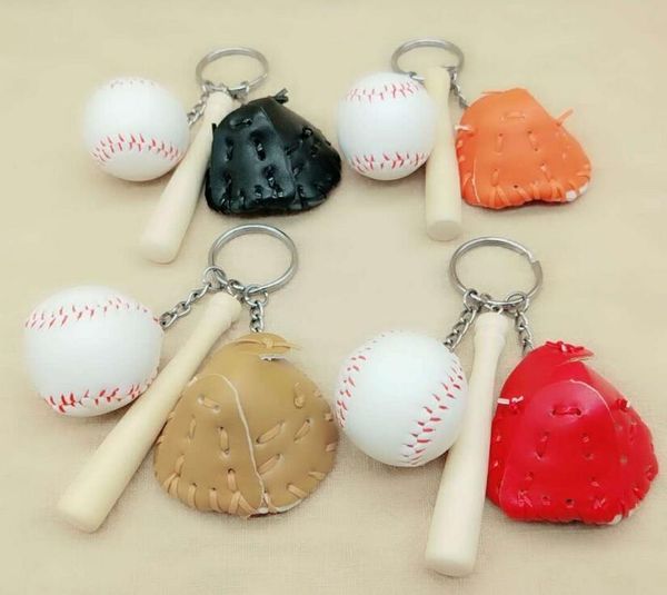 Mini guante de béisbol de tres piezas llavero de murciélago de madera deportes llavero de coche llavero regalo para hombre mujer venta al por mayor envío gratis