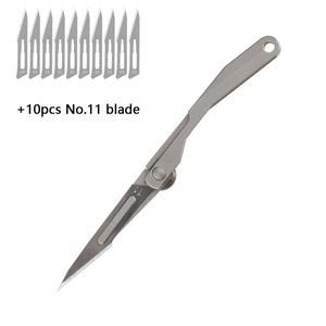 Mini scalpel en alliage de titane à ouverture rapide couteau pliant médical EDC poche de déballage extérieure avec 10 lames remplaçables