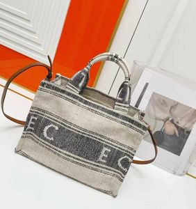 Mini Tote Bag Designer Schouder Crossbody Tas voor Dames Geborduurde Letters Zwart Wit Gestreepte Stof Canvas Handtassen