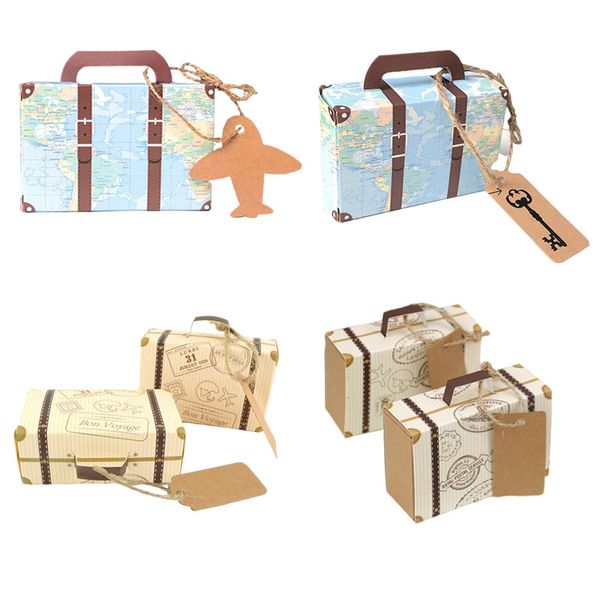 Mini maleta de viaje, caja de dulces, papel Kraft, recuerdo de Chocolate, caja de regalo, bolsa de embalaje, decoración de fiesta de cumpleaños de boda