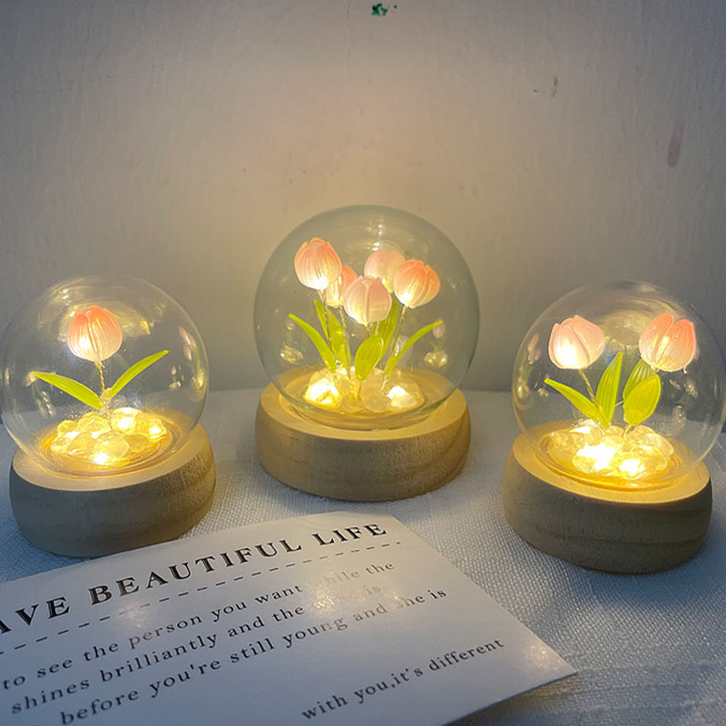 Mini tulpan nattljus handgjorda diy material söt atmosfär lampa hem dekor födelsedag present för flickor familj vänner jul