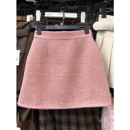 Mini tweed rok cake vaste kleur Koreaanse stijl A-lijn rokken ruches ruches casual faldas ajustadas jupe herfst almachtige druppel 240419