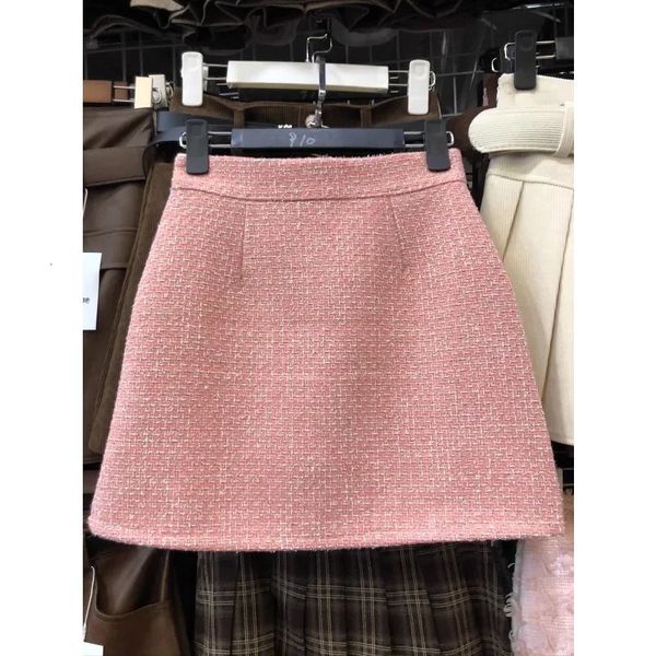 Mini Tweed Skirt Call Color sólido Estilo Coreano A-Línea Faldas Ruffles Casual Faldas Ajustadas Jupe Autumn Todopoderoso Drop 240416