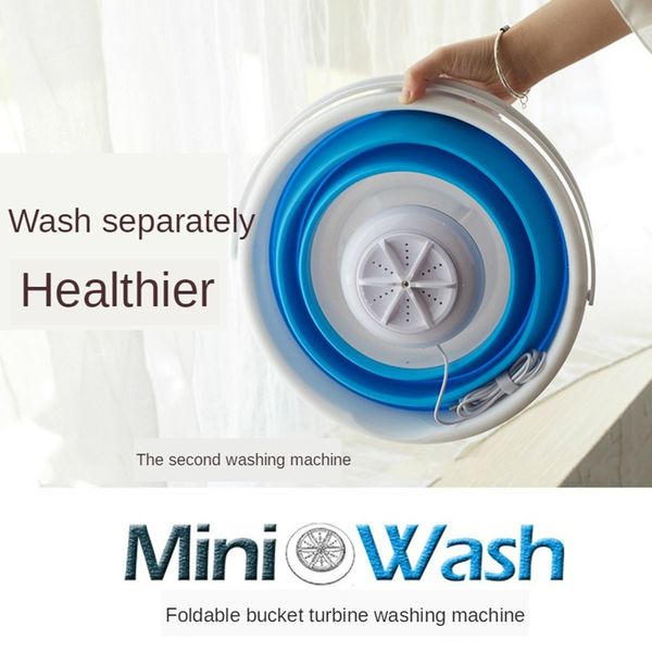 Mini Machine à laver à Turbine à ultrasons, seau pliable, nettoyeur de vêtements et de linge USB pour la maison, les dortoirs et les voyages, nettoyage rapide 2610