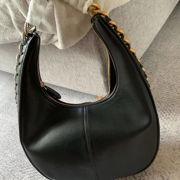 Bolsa de cuero Stella McCaryney Frayme Pequeño bolso de hombro con cremallera Frayme Lady Bolsos Bolsos Hobo Bagas Mujeres Logotipo de oro negro de lujo Medio