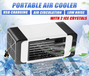 Mini USB -luchtkoeler draagbare airconditioner luchtconditioner bevochtiger purifier bureaublad luchtkoelventilator koelventilator met 2 ijskristallen6200107