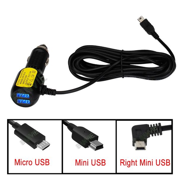 Mini USB Car Vehicle DC Adaptador de corriente Cable de cargador Cable de 3,5 metros