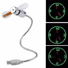 Mini USB-ventilator Draagbare gadgets Flexibele zwanenhals LED-klok Koel voor laptop PC Notebook Real-time weergave Duurzaam instelbaar