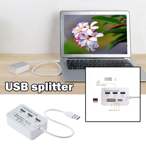 Mini Usb Hub 3,0 lector de tarjetas múltiples de alta velocidad con MS/SD/M2/TF cubierta divisora de 3 puertos para ordenador portátil U1R1