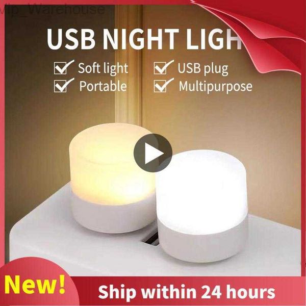 Mini lámpara de enchufe USB Protección para los ojos LED Bombillas de luz nocturna Carga USB Regalo de Navidad Decoración del dormitorio Lámpara de libro redondo HKD230824