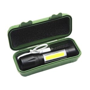 Mini USB oplaadbare COB-zaklamp Verstelbare zoom aluminium Q5 zaklamp draagbare buitenkampeerlamp 3W ingebouwde batterij zaklampen lichten met geschenkdoos