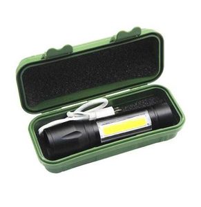 Mini lampe de poche COB rechargeable par USB zoom ajustable en alliage d'aluminium Q5 torche portable lampe de camping en plein air 3W lampes de poche à batterie intégrée lumières avec boîte-cadeau