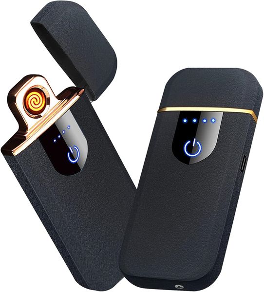 Mini encendedor recargable USB, encendido de doble cara táctil, encendedor sin llama a prueba de viento, encendedor de plasma ligero con indicador de batería