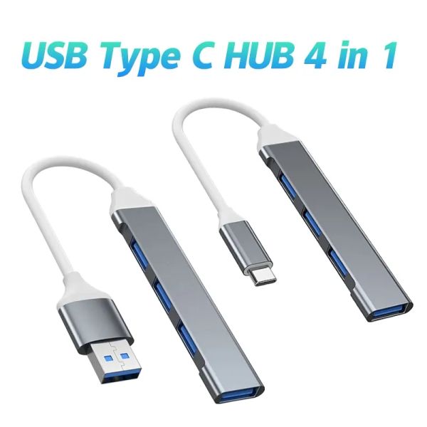 Mini USB Type C Hub 4 Ports Adaptateur USB 3.0 Multi Splitter 4in1 Station d'accueil Ultra Mince Super Vitesse Aluminium Pour Ordinateur Portable PC