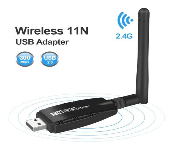 Mini adaptateur Wifi USB antenne carte réseau Wifi Lan carte réseau sans fil Dongle 300Mbps 20dB 80211bng USB Ethernet Adapter9203309