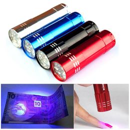 Mini UV 9 LED -zaklamp Violet Licht 9 LED UV Torch Light Lamp Batterij Ultraviolette zaklamp voor antifake -gelddetector urine Scorpion