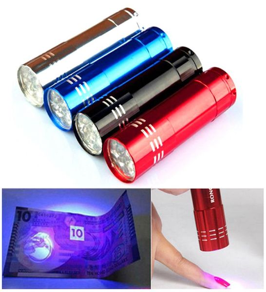 Mini linterna UV 9 LED luz violeta 9 LED antorcha UV lámpara batería linterna ultravioleta para detector de dinero antifalsificación orina 7199608