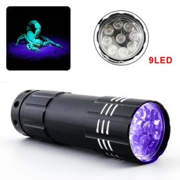 Mini linterna LED UV luz violeta 9LED lámpara de antorcha batería luz de flash ultravioleta para Detector de dinero falso escorpión de orina