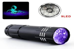 Mini UV LED zaklamp Violet Licht 9Led Torch Lamp Battery Ultraviolet Flash Light voor antifake -gelddetector Urine Scorpion5883583