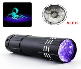 Mini UV LED Lampe de poche Light Violet Light 9leds Torch Lamp Battery Fonctionnement Ultraviolet Flash Lights For Atifake Money Detector Urine 8635979
