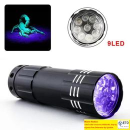 Mini lampe de poche UV LED lumière violette 9 LED lampe torche à piles lampes de poche ultraviolettes pour détecteur d'argent antifaux urine scorpion