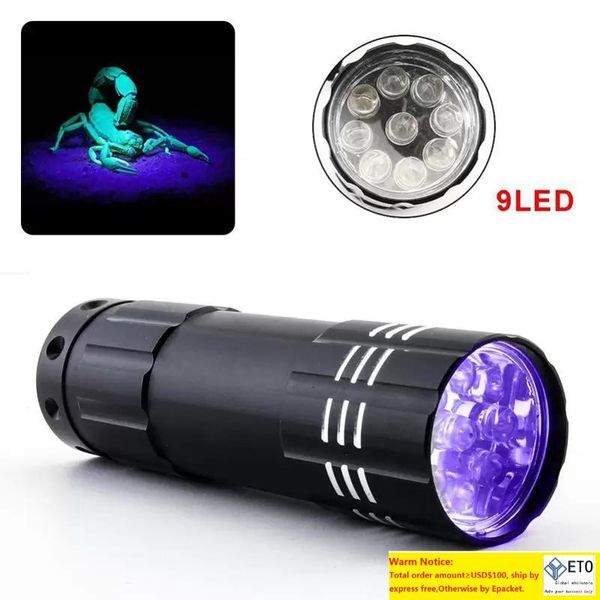 Mini lampe de poche UV LED lumière violette 9 LED lampe torche à piles lampes de poche ultraviolettes pour détecteur d'argent antifaux urine scorpion
