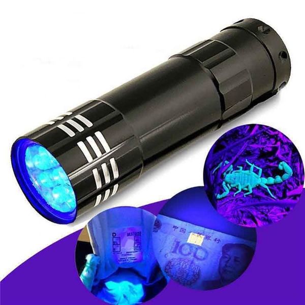 Mini linterna UV ULTRA VIOLETA 9 LED, lámpara de aluminio, herramienta de iluminación táctica portátil para exteriores