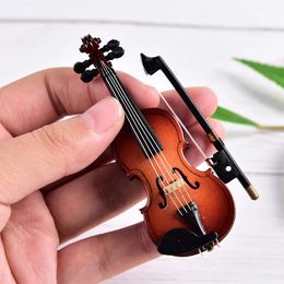 Miniviool met steun Miniatuur houten muziekinstrumenten Collectie Decoratieve ornamenten speelgoed 240117