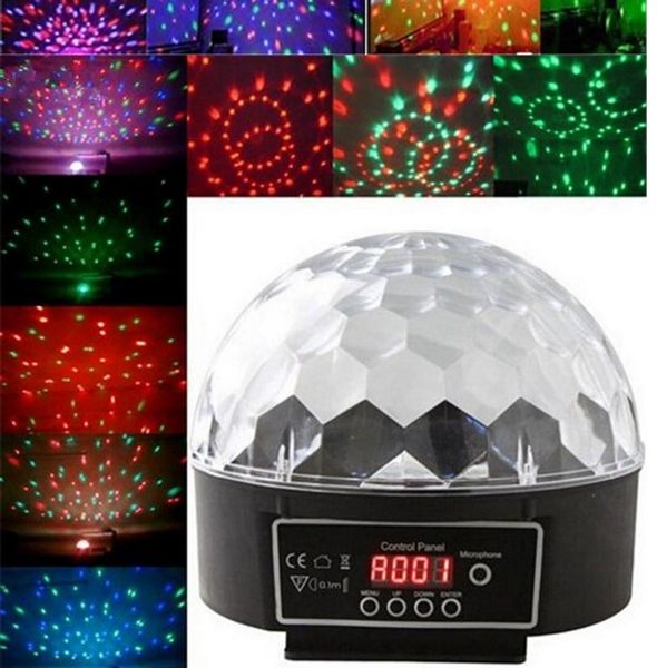 Mini éclairage de scène Disco DJ à commande vocale LED boule magique en cristal rvb 6CH DMX 512 lumière 20W KTV lumière de scène de fête