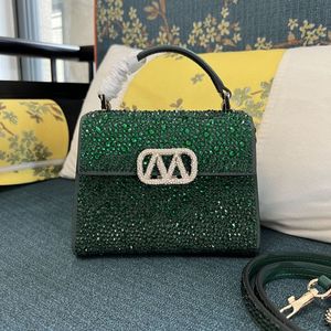 Mini Vsling Handbag avec des strass de créateurs de créateurs Femmes Luxury Fashion Classic Green Top Handle Sacs Sacs à bandoulière Platinum Finish Logo
