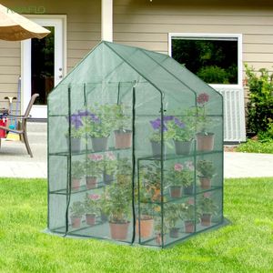 Mini invernadero para interior y exterior, 2 niveles, 8 estantes, invernadero portátil para jardinería, cultivo de plantas, hierbas, flores, casa caliente