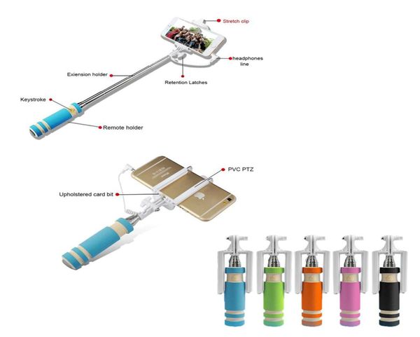 Mini monopode Selfportrait à main le pochet de poche extensible Stick Retour câblé avec charge de support réglable pour cel9505758 avec CEL9505758