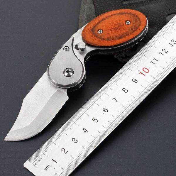 Mini con mango de madera colorido para exteriores, cuchillo plegable pequeño multifuncional, autodefensa para acampar, cuchillo de bolsillo táctico portátil 688871