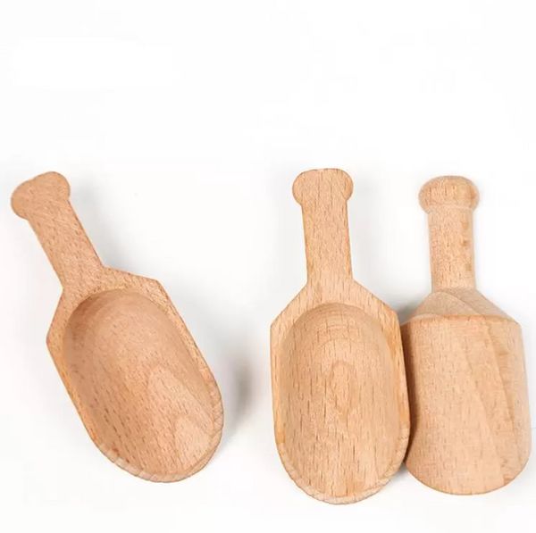 Mini Cucharadita de madera Cucharadita Sal pequeña Pala de baño Cuchara de sal Leche en polvo Cucharas Cucharas de madera para condimentos Café Té Cuchara de azúcar I0324