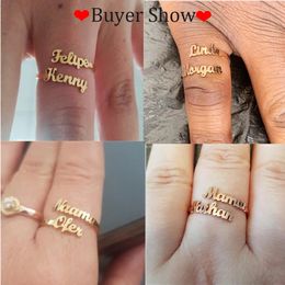 Mini-World Couple personnalisé anneau personnalité 1-4 nom de famille anneau en acier inoxydable Bijoux pour femmes anneaux réglables bande cadeau de noël 240118