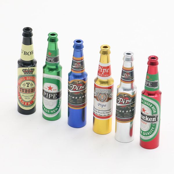 Mini aleación de zinc, accesorios para fumar de 2,7 pulgadas, pipa de Metal, botella de cerveza brillante en forma de Fuuny, pipas de mano de tabaco frescas para el hogar