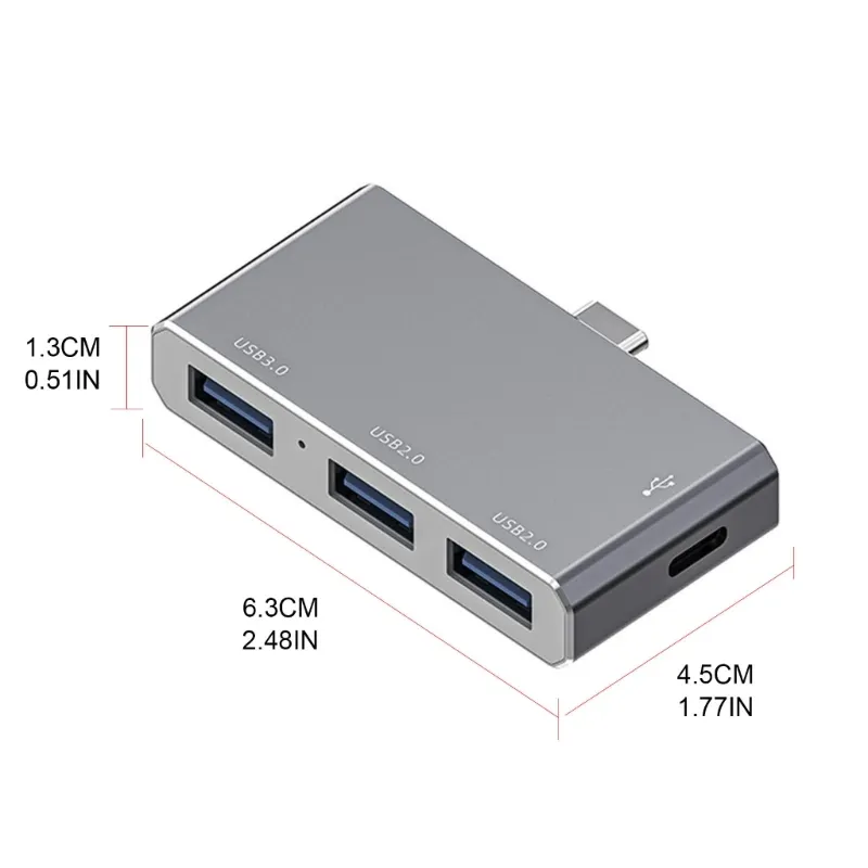 Mini liga de zinco USB Tipo C Hub 4 em 1 Porta Multi Porta USB Estação de docking