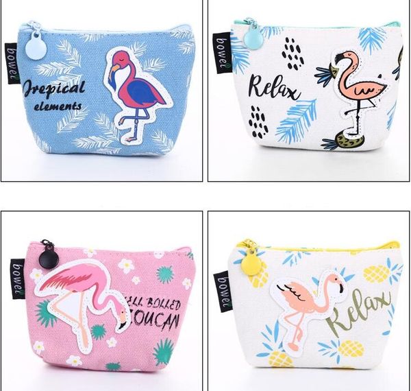 Mini sac à main à fermeture éclair dessin animé flamant rose, sac de rangement multifonction pour pièces de monnaie et cartes pour filles, cadeaux créatifs, étui à billets