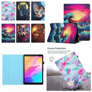 Mini6 Feuilles de fleurs Étuis portefeuille en cuir pour tablette pour iPad Mini 6 5 4 3 2 1 Mini5 Samsung Table A9 A7 Lite T220 T225 Hibou Chat Vagues Loup Girafe Flip Cover Holder Pochette