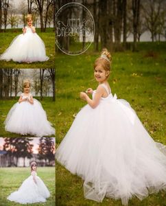 Robes de fille de fleur blanche de mariée miniature avec train détachable petits enfants filles robe de mariée robes de bal fille Pageant Dres9261328